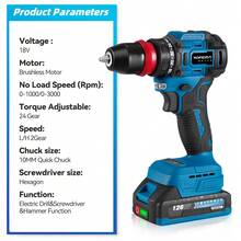 Yofidra 2 In 1 Brushless Electric Screwdriver Electric Screwdriver Cordless Impact Drill Power Tool Set - 2 Battery Set-eU Plug - View 2
