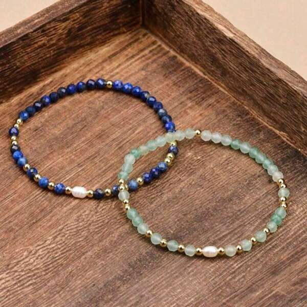 Pulsera elástica de cuentas de cristal natural (perla de agua dulce/aguamarina/aventurina verde/amatista/lapislázuli/cuentas facetadas de cuarzo rosa), ajustable y unisex, regalo de joyería para fiestas y cumpleaños