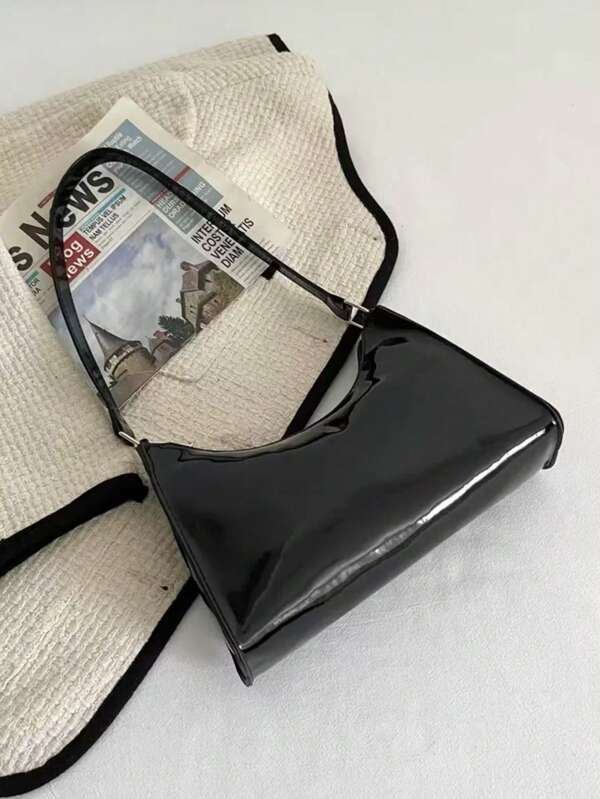 Damen Mode Umhängetasche für den Alltag, Lackleder Baguette Tasche