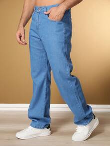 Barão Balão Men's Jeans, Wide Leg Model - Mint Blue - View 6