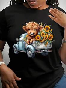 Women's Plus Size Summer Shirt Casual Simple Round Neck Loose Short Sleeve T-Shirt For Women, Suitable For Summer - Black - View 1