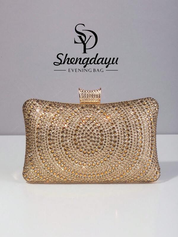 1pc Luxury Rhinestone Decorated Ladies Evening Bag, Elegant Clutch Purse With Detachable Chain As Shoulder Strap Suitable For Wedding, Party, Banquet, Prom, Gift For Women