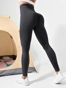 无缝提臀塑腹运动紧身裤 - 深灰色 - 查看 1