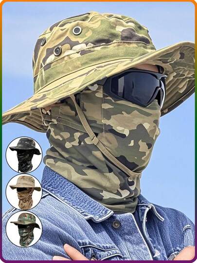 Set de 2 piezas de sombrero tipo cubo y braga para el cuello unisex de camuflaje transpirable y de cobertura completa, adecuado para deportes al aire libre como pesca, ciclismo, senderismo, campamento, escalada