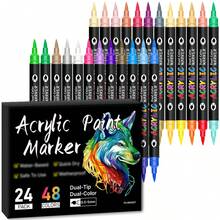 1 支双头双色马克笔，用于玻璃绘画的丙烯酸笔，覆盖颜色，非常适合艺术学生和绘画，用于学校用品，返校