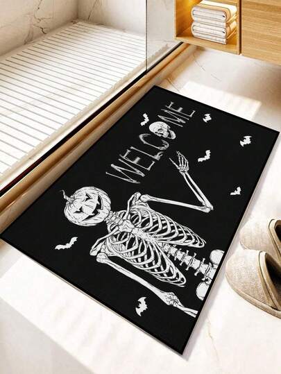 1 Stück Halloween witziger Kürbis Geist Willkommens Muster Fußmatte, Feiertags-Stil Innen- und Außen rutschfeste Matte, maschinenwaschbarer Polyesterfaser-Teppich für Küche, Esszimmer, Flur, Bad, Schlafzimmer, Außenbereich, Eingang, Heimdekoration, Raumdekoration, ganzjährig