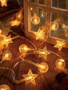 4.92ft/9.84ft/19.68ft LED Crystal Ball Star String Lights, Battery Powered Bubble Star Fairy Lights For Home, Garden, Camping, Party, Wedding, Birthday, Yard Decor - Yellow - View 10