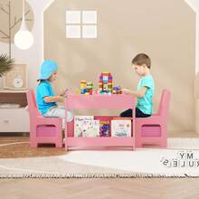 Techigher Kids Table And Chair Set,Wood Toddler Activity Table And 2 Chairs Set With Storage,Removable Tabletop And Bookshelf For Classroom Daycare And Snack Time Arts Crafts Sturdy - Pink - View 5