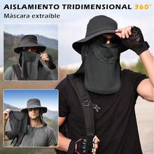 Sombrero de Sol para Hombre, Gorro Pescador Ajustable con Protección UPF 50+, Sombrero con Asa Ancha y Máscara Desmontable para Cara y Cuello,Sombrero de Pesca, Gorra para Sol con Protección Solar UPF 50 Gorro de Pesca con Cubierta Facial Extraíble y Solapa para Cuello, Sombrero Tipo Pescador de Ala Ancha para Pesca Senderismo Hombre Mujer - Beis - Ver 8