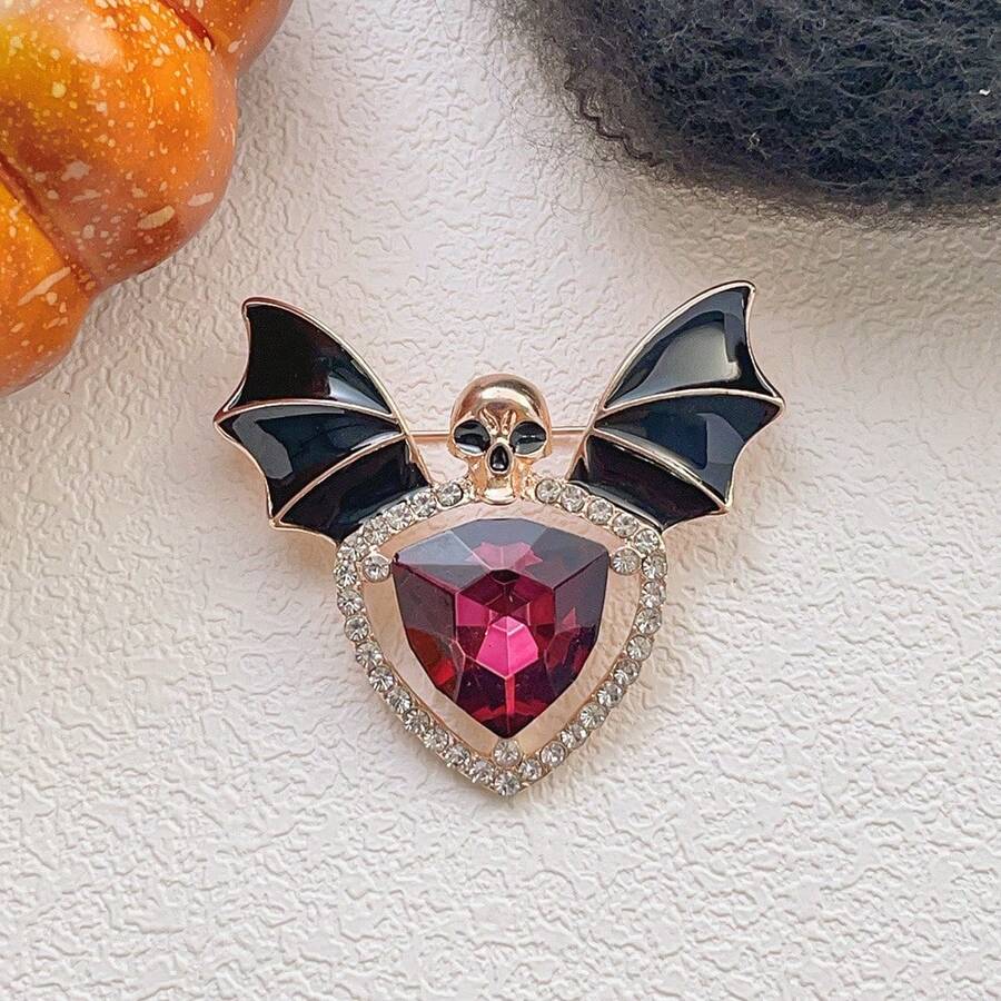 1pc Halloween Oil Drop Bat & Skull Brooch, Vintage Style Wing Decor Brooch Pin For Women Office Accessories Shirts Jacket Jewelry Christmas Clothes Pin Funny Cute Teacher Gifts Costume Accessories Bag Charms - Multicolor - View 1
