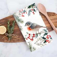 1 Set/1 Stück/2 Stücke Weihnachts-Stechpalmenbeeren und Hase/Vogel bedruckte Küchentücher und Geschirrtücher, geeignet für Inneneinrichtung in Restaurants, Küchen und Bädern, Partydekoration, Feiertags-Geschenke und auch als Weihnachtsgeschenke