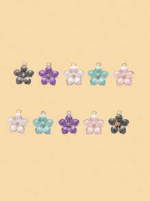 10 Alloy Oil Drip Small Flower Pendant Necklaces, Bracelets, And Earrings Craft Accessories - Pink - View 9