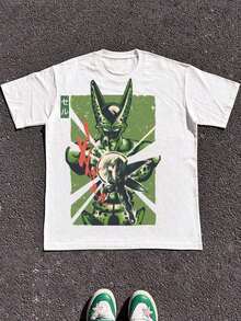 Men's Sports Outdoor Leisure Tee 100% Cotton 220g Heavyweight 1Pcs Anime Android Battle Stance Digital Print T-ShirtLeisure - 白色 - 查看 1