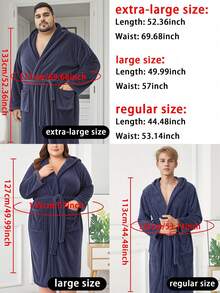 1件珊瑚绒纯色男女通用成人连帽浴袍，毛绒睡衣，男士圣诞礼物，吸水柔软不掉毛家居服法兰绒浴袍 - 深灰色 - 查看 2