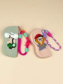 硅胶拉链眼镜盒，可收纳眼镜和眼镜布，卡通女孩贴纸硅胶材质，带挂绳，适合旅行和便携使用，防尘太阳镜收纳盒，防水防震，专为眼镜和普通眼镜设计，防止灰尘进入，适合作为礼物，母亲节礼物，节日礼物送给女儿、女友、妻子 - 彩色 - 查看 2