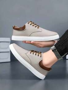 男士帆布鞋学生滑板鞋休闲透气男鞋 - 灰色 - 查看 3