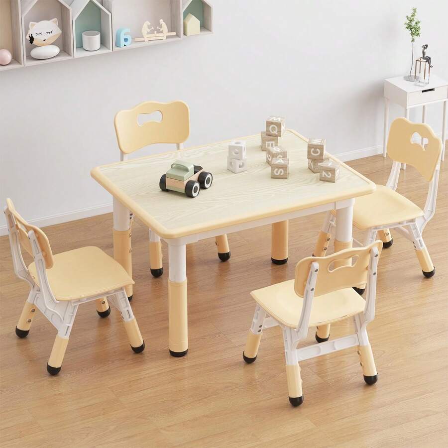 Techigher Kids Table And Chair Set,Toddler Table And Chair Set,Height Adjustable Children Activity Table With Graffiti Desktop,Non-Slip Legs For Ages 2-10,For Daycare Classroom Home - Maple - View 1