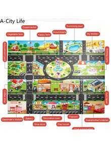 1張純英文熱門停車場場景地圖,適用於遊戲玩具、交通運輸、小車、遊戲墊、防水墊 - 綠色 - 查看 4