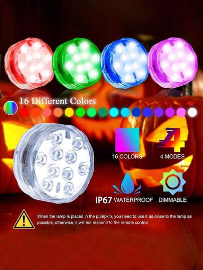 16 Colors LED Submersible Light, 2/4 Packs With Remote, RGB Multicolor Lamp, Battery Operated For Indoor/Outdoor Party Decor, Vase Base, Spa Center, Aquarium, Pond, Hot Tub, Decorative, Festive Decor, Button Control, LED Light Source, 36V Max Voltage