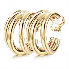 9 pares de clips y aretes de oro de 14k chapados en oro gruesos, sin agujeros en las orejas, adecuados para que las mujeres los usen