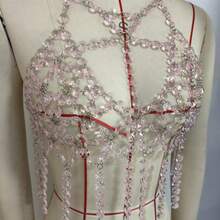 Sparkling Large Pink Diamond Chest Chain For Women, Suitable For Parties And Events - Pink - View 4