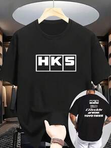 Men's Black T-Shirt - Breathable Summer Tee With Back Print, Regular Fit Round Neck Shirt For Everyday & Formal Wear - Machine Washable Casual Top, Comfortable Streetwear, Nontransparent Fabric - 黑色 - 查看 2