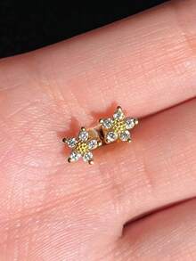 1 Đôi bông tai đính đá Cubic Zirconia thời trang, trang sức dành cho nữ, thích hợp làm quà cưới, đính hôn, kỷ niệm, dự tiệc, quà tặng ngày Valentine. - Vàng - Xem 6