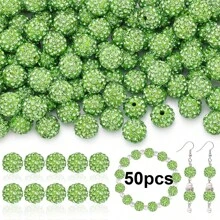 50/100pcs 10mm Handmade Ice Series Crystal Clay Beads - Baseball Sparkle Shamballa Disco Ball Design, Light Blue Fancy Sparkle, For DIY Jewelry Making, Necklace, Christmas Decoration, Crystal Beads, Necklace Bead Accessories, Shiny Bead Design, Handmade Beads