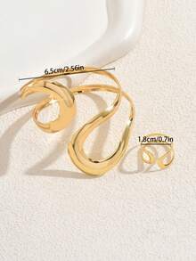 1 Set Spiral Design Chunky Bracelet Ring Jewelry Set , Women Cuff Bangle , Matching Design Rings Bracelets - Gold - View 5