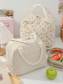 1 Stück süße Erdbeermuster Lunch Tragetasche aus Cord, isolierte Lunch Box Tasche mit großem Fassungsvermögen, Bento Tasche mit Fächern, wasserdichte Kühltasche, multifunktionale isolierte Lunch Box, wiederverwendbare Kühltasche für Getränke, Picknicktasche - Verschiedenfarbig - Übersicht 3