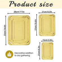 10/20PCS Disposable Light Weight Paper Plates, Gold Rectangular Dinner Plates Bulk For Cookie Dessert Snack Cake, Large Serving Tableware Paper Trays For Wedding, Family Meals, Birthday, Picnics, BBQ, Holiday