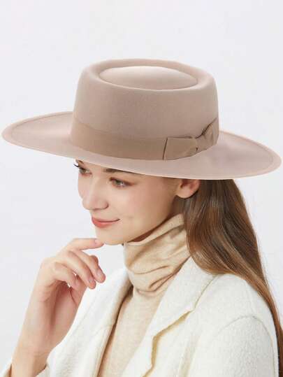 1 szt. damski kapelusz filcowy wysokiej jakości, kapelusz typu cloche z dużym rondem, jednolity kolor, brytyjski styl fedora, lekki i wygodny na zewnątrz, w podróży, do noszenia na co dzień, na powrót do szkoły