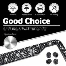 SCHWARZE Bling Diamant Nummernschild Rahmen 2 Packungen - AIRXWILLS Strass Nummernschild Rahmen für Frauen, Edelstahl funkelnder Auto Kennzeichenrahmen, 3 Stile zur Auswahl: 1 Stück/2 Stück/2 Stück + Bling Ventilkappen - Schwarz - Übersicht 5