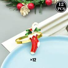 1 قطعة/6 قطع/12 قطعة من حلقات المناديل ذات العناصر الكريسماسية، حلقات معدنية ذهبية دائرية، حاملات مناديل بلون واحد صلب، حلقات معدنية مصقولة من السبائك، بتصميم منقوش مجوف، ديكور عيد الميلاد، ديكور طاولة الطعام، حفلات الزفاف والأعياد والولائم - متعدد الألوان 1 - مشاهدة 18