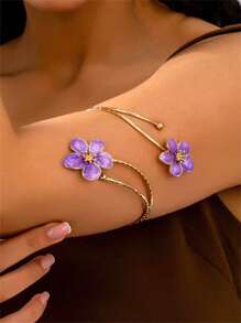 1pc Punk Style Exaggerated Alloy Metal Multicolor Enamel Flower Bracelet, Fashion & Cooling Summer, Long-Lasting Colorful Floral Arm Cuff, Suitable For Women's Daily Wear, Holidays, Mother's Day Gift, Socializing, Parties, Beach, Vacation