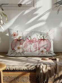 1/2/4pcs, Fall Pink Pumpkins Pillow Covers Flower Chinoiserie Farmhouse Autumn Thanksgiving Decor Lumbar Cushion Cases For Couch Home Decorations - Pink - View 2