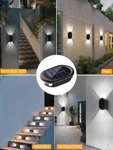 1/2 件 6LED 冷/暖光户外太阳能壁灯，庭院花园装饰照明，适合户外、圣诞节、万圣节、返校礼物 - 升級款-凸鏡壁燈 - 查看 6