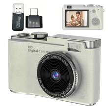 48MP 视频数码相机 8 倍数码变焦相机用于 Vlogging 2.4 英寸 IPS 屏幕可充电相机摄影专业相机适合青少年和初学者带读卡器、OTG、支持拍照、录制视频和网络摄像头，是感恩节圣诞节和新年礼物