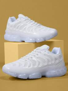 白色男士运动鞋，系带休闲鞋，个性化黑色街头休闲鞋 - 白色 - 查看 2