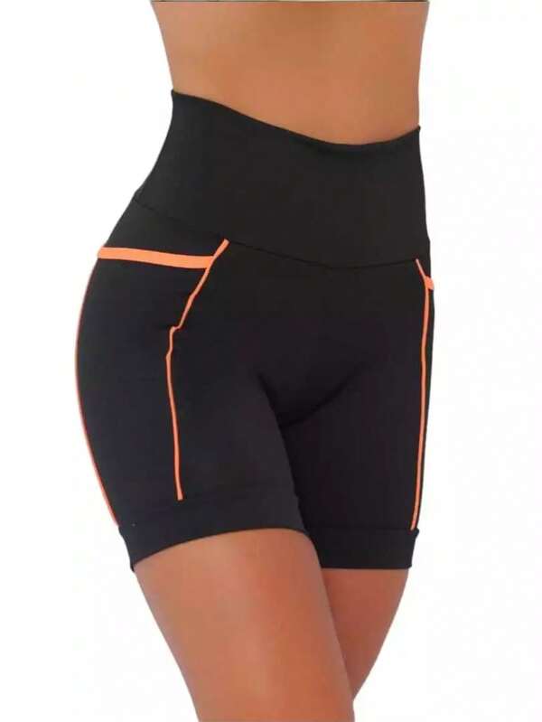 Bermuda Fitness Cós Alto Refletiva de Corrida e Academia de Média Compressão com Bolsos Profundos