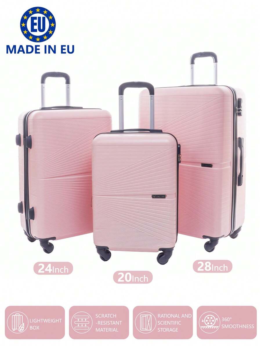 歐洲製造,行李箱學校宿舍必備品大學宿舍必備品學校行李箱旅行箱行李箱耐度假必備手提行李箱旅行箱、輪式行李箱套裝、登機箱,托運箱,四輪行李箱、硬殼拉桿箱、ABS 材質, - 淺粉色 - 查看 1