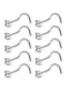 10pcs/Set Fashionable Stainless Steel Nose Rings, Rhinestone Nose Studs & Earrings, Suitable For Daily Wear By Both Men And Women