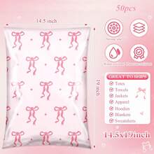 50pcs Pink Pattern Waterproof Mailing Bags,Bow - Patterned Pattern, Sweet & Girly Design,Applicable For Office, Students, Apparel Packaging Back To School - Pink Bow - View 5