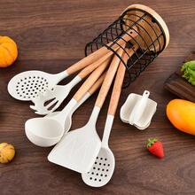 2 Packs,Utensil Holder For Kitchen Counter Large Round With Wooden Base Cooking Utensil Holder Utensil Organizer ,(Metal+Bamboo) 1 Big+1Small,Pastoral Style Kitchenware Storage Tank,2 Pcs Iron Tableware Jar, Home Decor, Party & Christmas Storage - Black - View 2