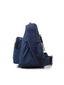 Casual Nylon Shoulder Bag With Adjustable Strap, Multi-Compartment, Solid Color, Zipper Closure, Polyester Lining, Lightweight And Convenient Crossbody Bag For Daily Use - Blue - View 6