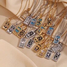 Retro Tarot Queen Lover Magician Moon Necklace Matte Drip Oil Free Stainless Steel Jewelry Gold Plated Decoration - 金的 - 查看 10