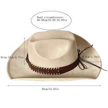 Retro Western Wide Brimmed Hat With Bullhead Decorative Band Suede Cowgirl Cap For Men Woman - Brown - View 7