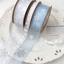 10Yard White And Light Blue Snowflake Ribbons Christmas Ribbon For Crafts Making Gift Wrapping Winter Holiday Xmas Decor Blue Sheer Wired Ribbon For Christmas Tree Garland, Winter Wreath Bows, Gift Wrapping, Home Decor Christmas Decorations Room Decor