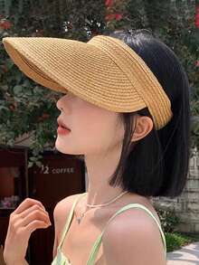 1 chiếc mũ rơm không vành, thời trang và đa năng, thoải mái và nhẹ, thích hợp cho các hoạt động ngoài trời, đi bộ đường dài, mua sắm, bãi biển, cắm trại và nhiều dịp khác nhau - Màu nâu - Xem 3