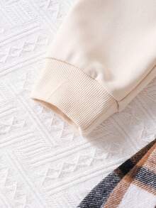 2pcs Girls Sweatshirt With Ruffle Trim & Dog Print + Plaid Skirt Set, Suitable For Spring & Autumn